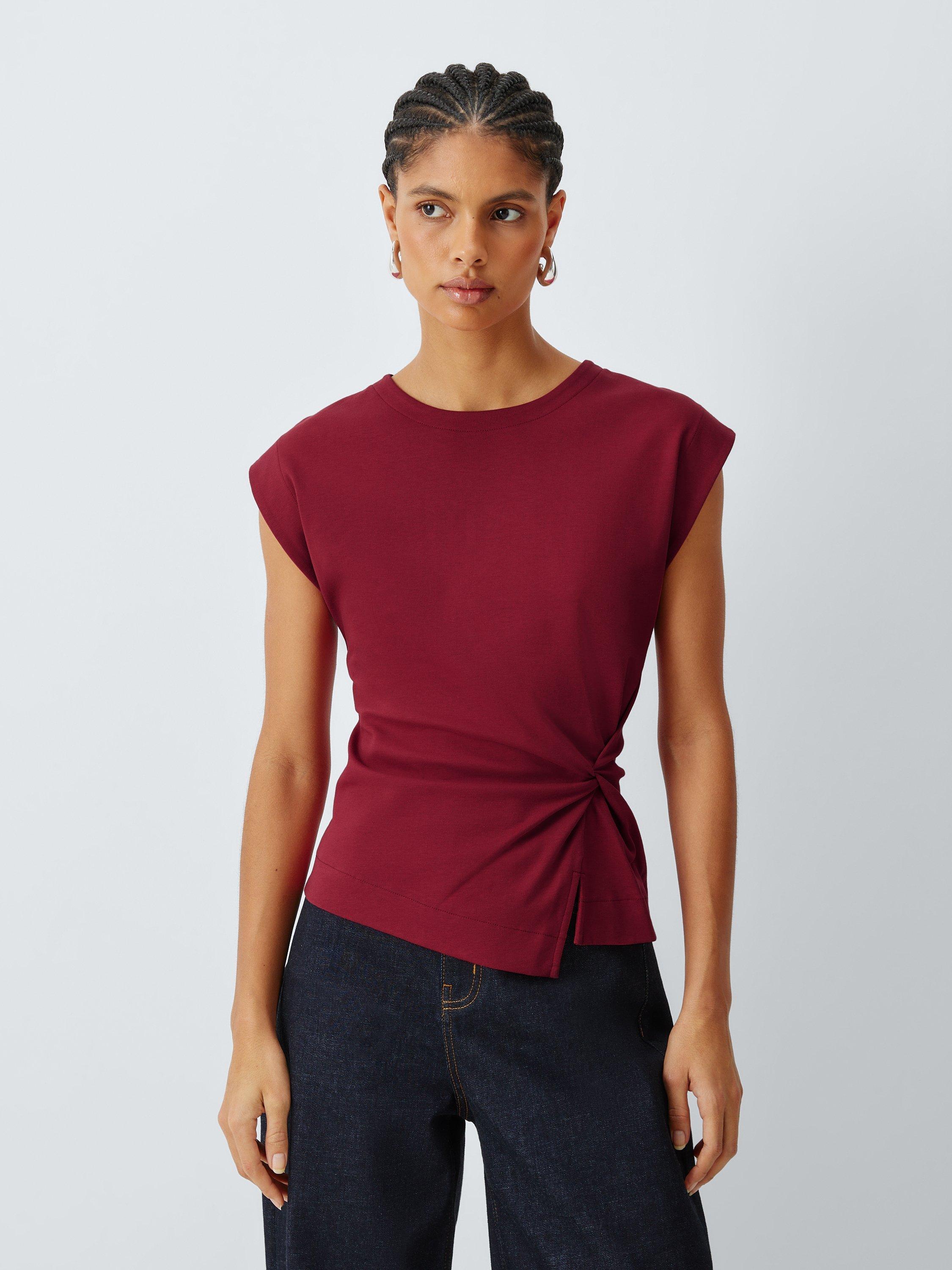 Product image 1 of 6, which shows John Lewis Twist Side Sleeveless Cotton Top, Dark Red, 8