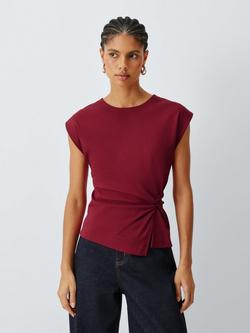 John Lewis Twist Side Sleeveless Cotton Top, Dark Red