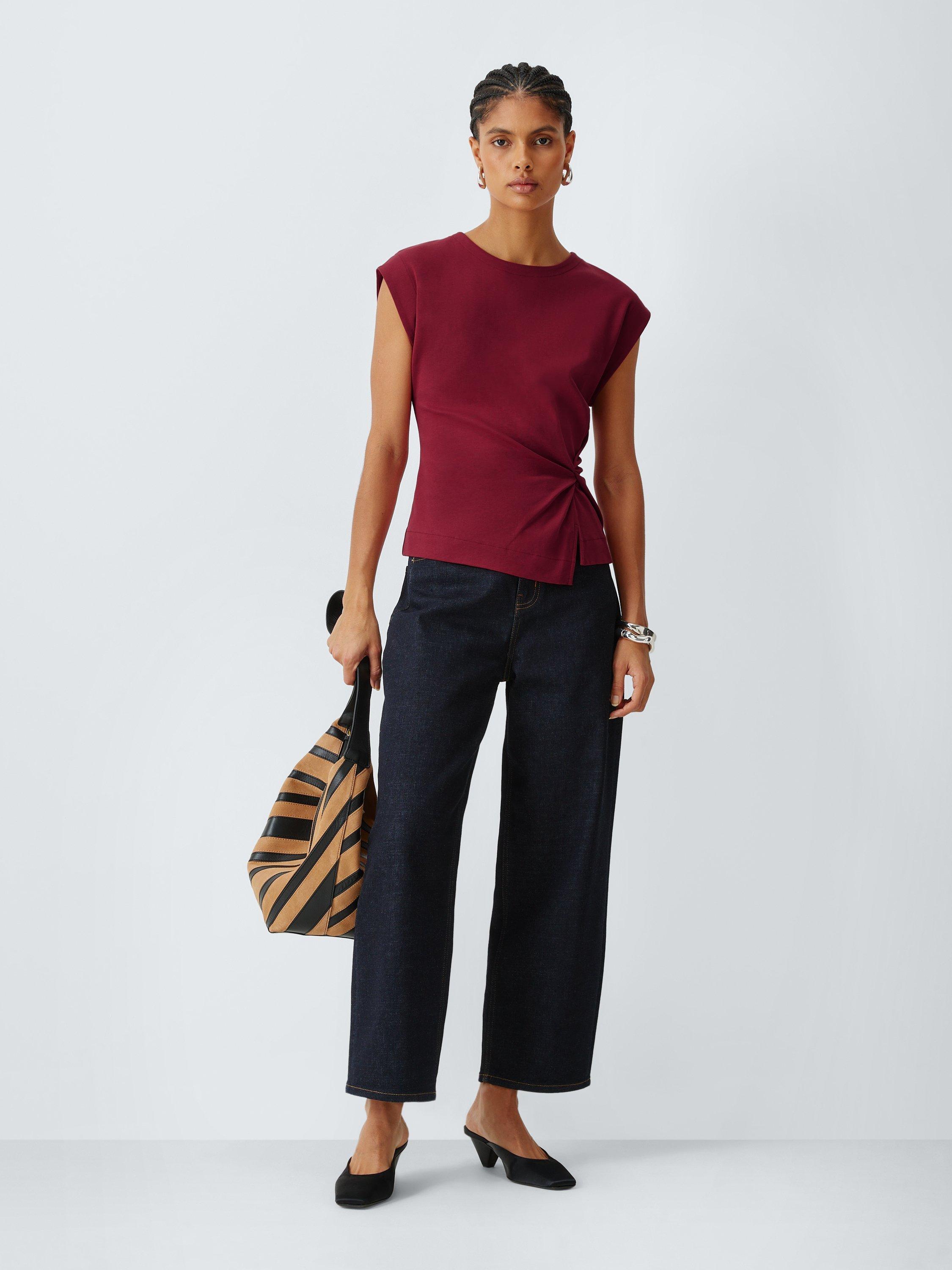 Product image 3 of 6, which shows John Lewis Twist Side Sleeveless Cotton Top, Dark Red, 8