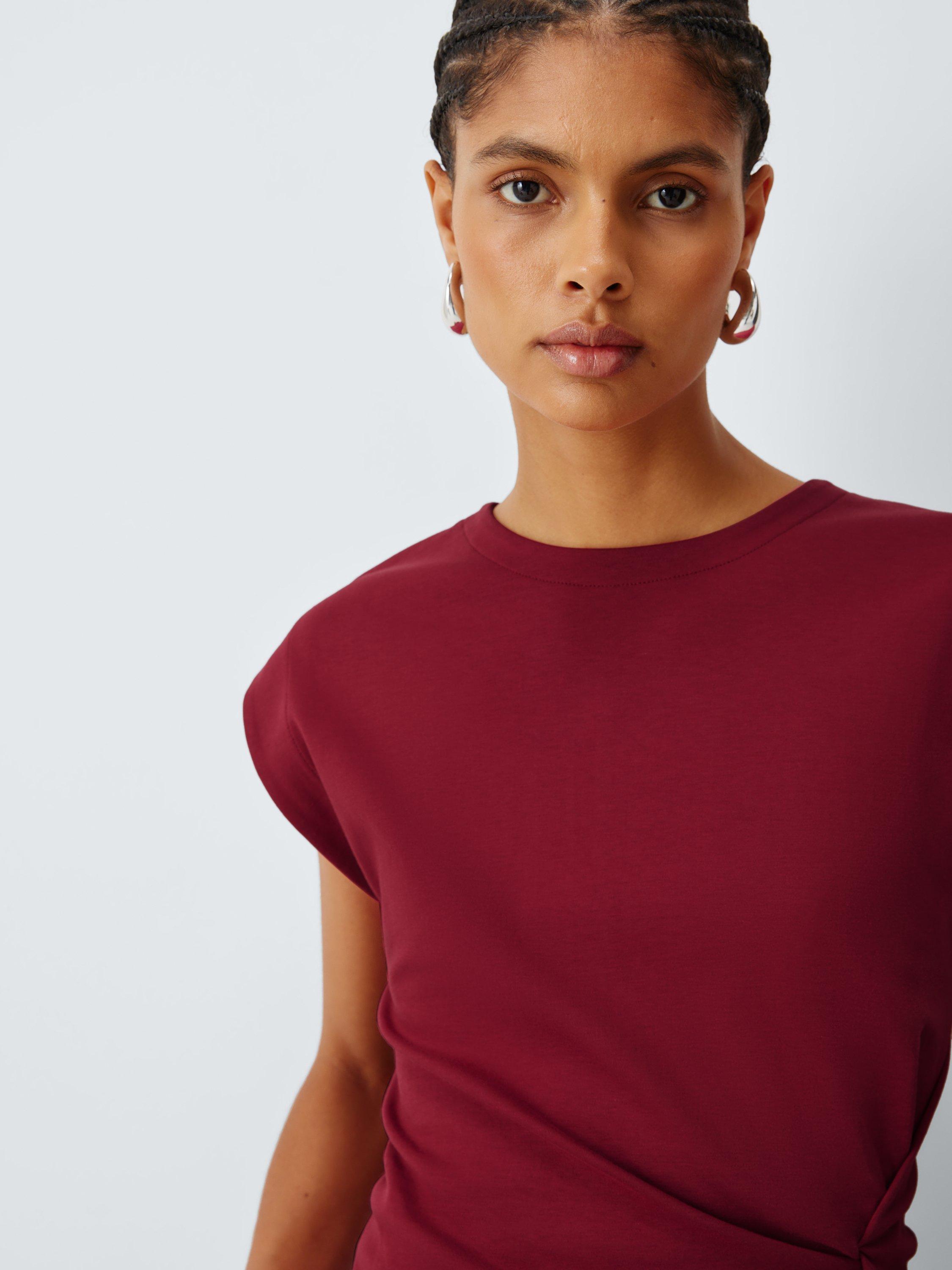 Product image 5 of 6, which shows John Lewis Twist Side Sleeveless Cotton Top, Dark Red, 8
