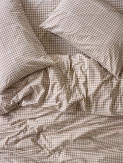 Piglet in Bed Washed Cotton Percale Gingham Bedding, Cafe Au Lait