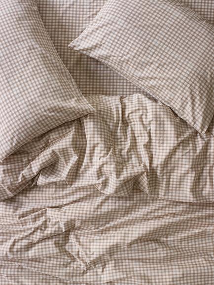 Piglet in Bed Washed Cotton Percale Gingham Bedding, Cafe Au Lait
