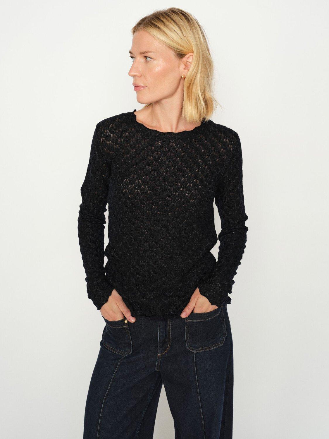 Product image 2 of 5, which shows MOS MOSH Thaz Sparkle Scallop Top, Salute Navy, XL