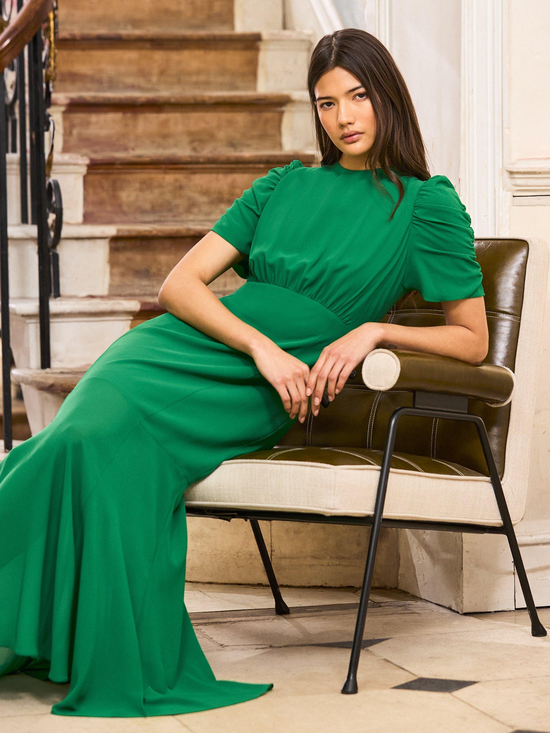 slim fit dress slacks Handsmock Dress in Autumnal Green by Bonjour - Petite Belle