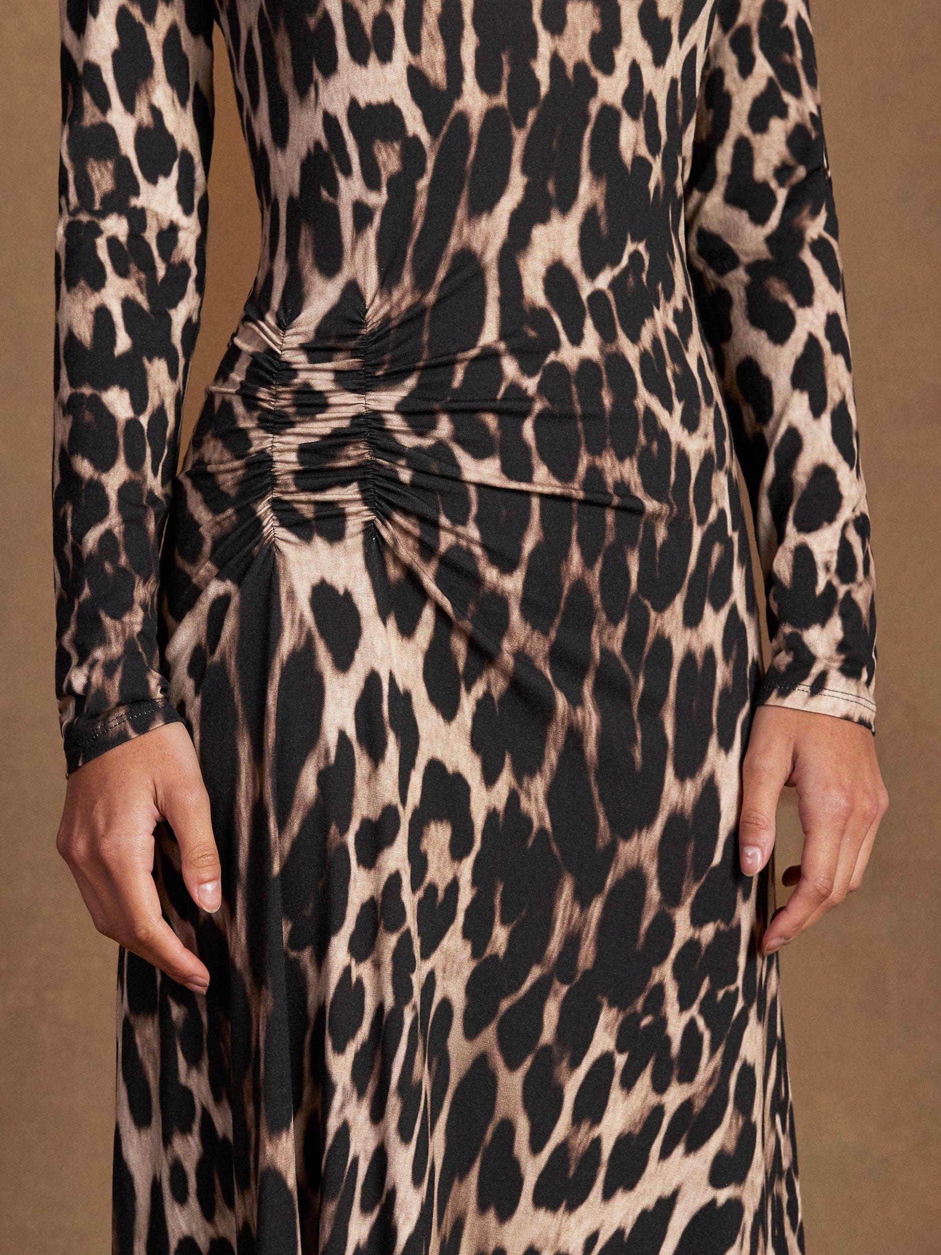 Product image 6 of 6, which shows Ro&Zo Leopard Print Ruched Maxi Dress, Brown, 6