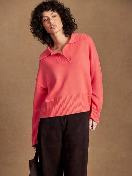 Ro&Zo Collared Wool Blend Jumper, Pink, Pink
