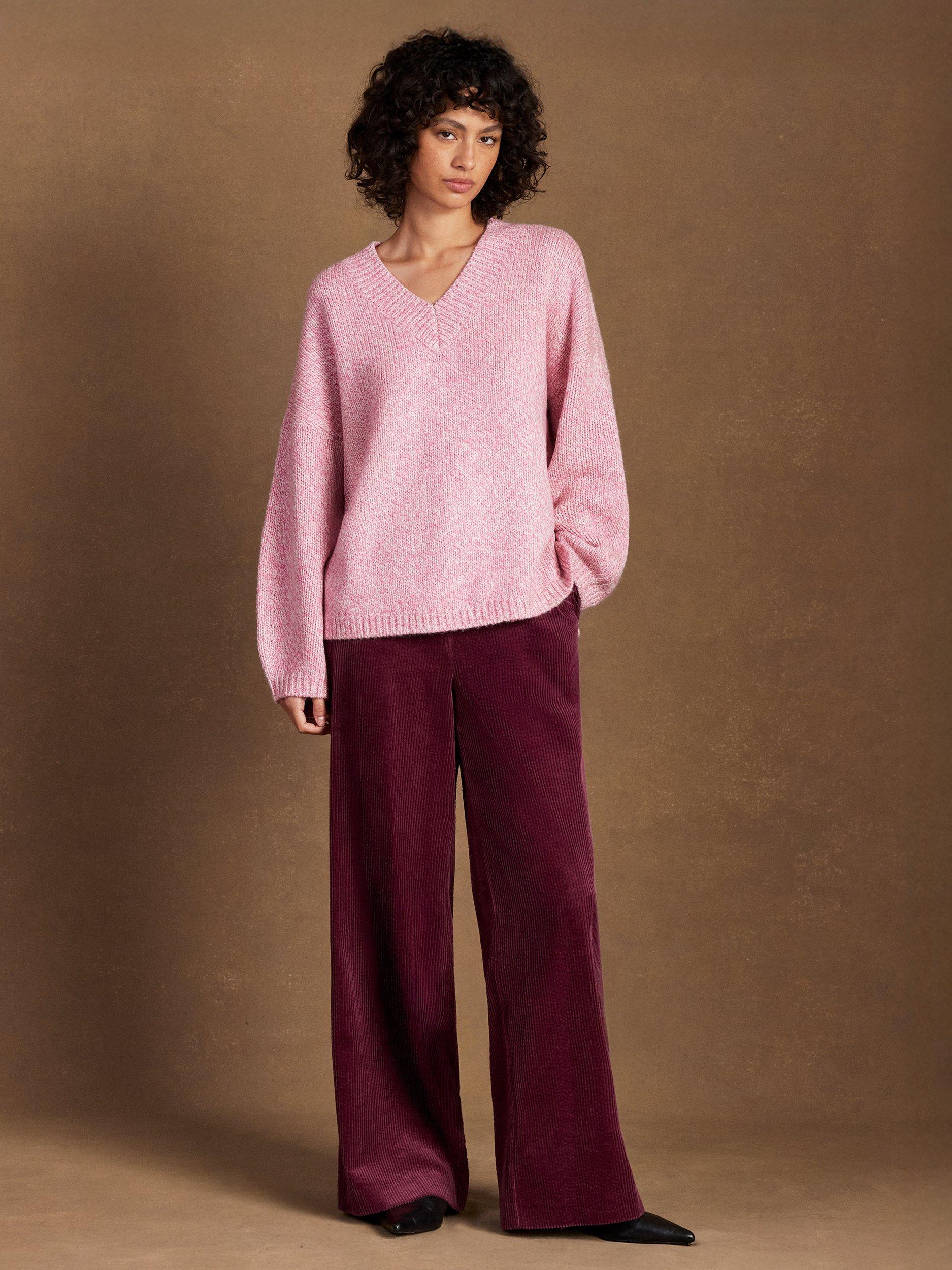 Product image 1 of 6, which shows Ro&Zo V-Neck Knit Jumper with Wool, Pink, XS