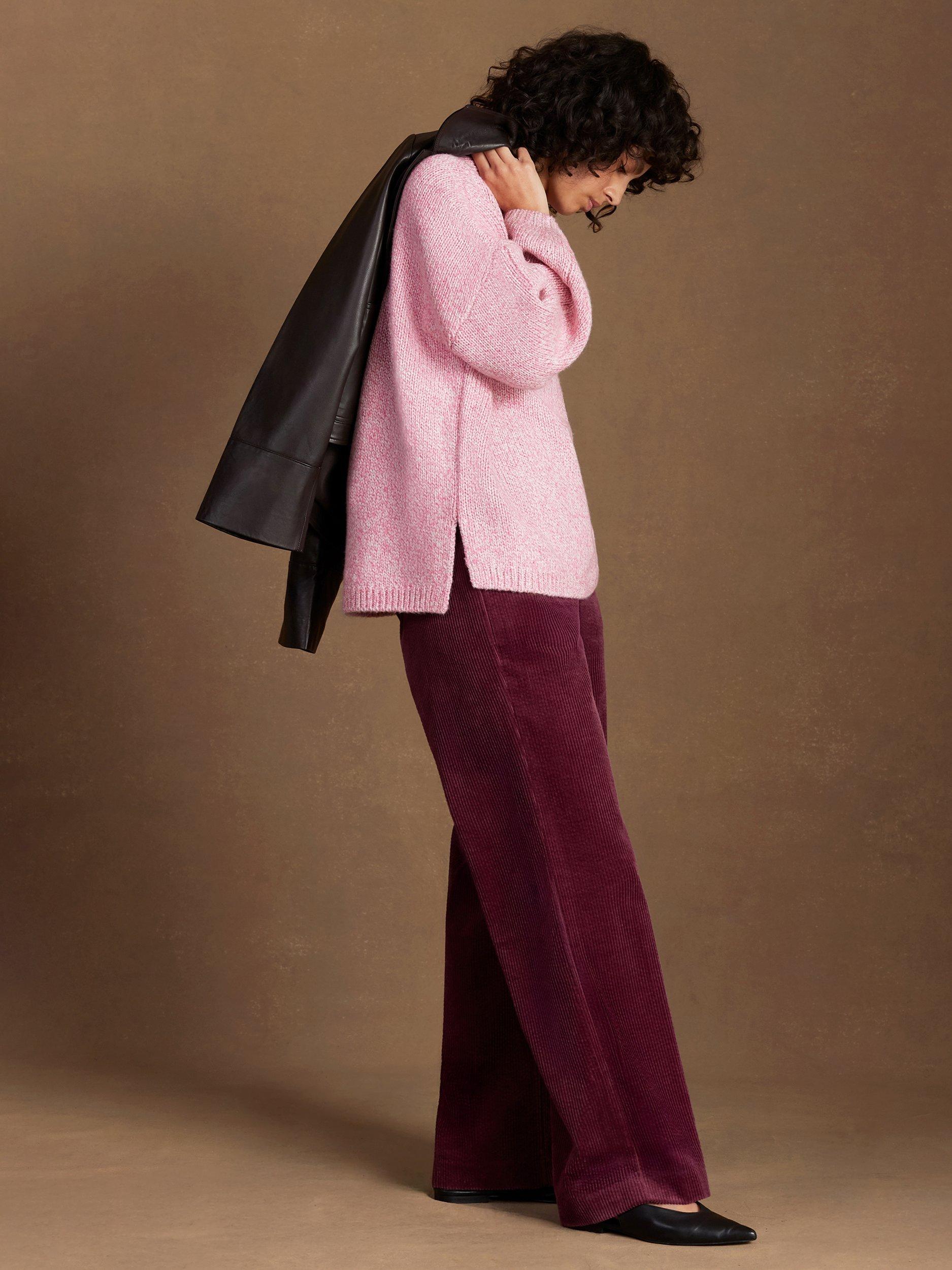 Product image 3 of 6, which shows Ro&Zo V-Neck Knit Jumper with Wool, Pink, XS