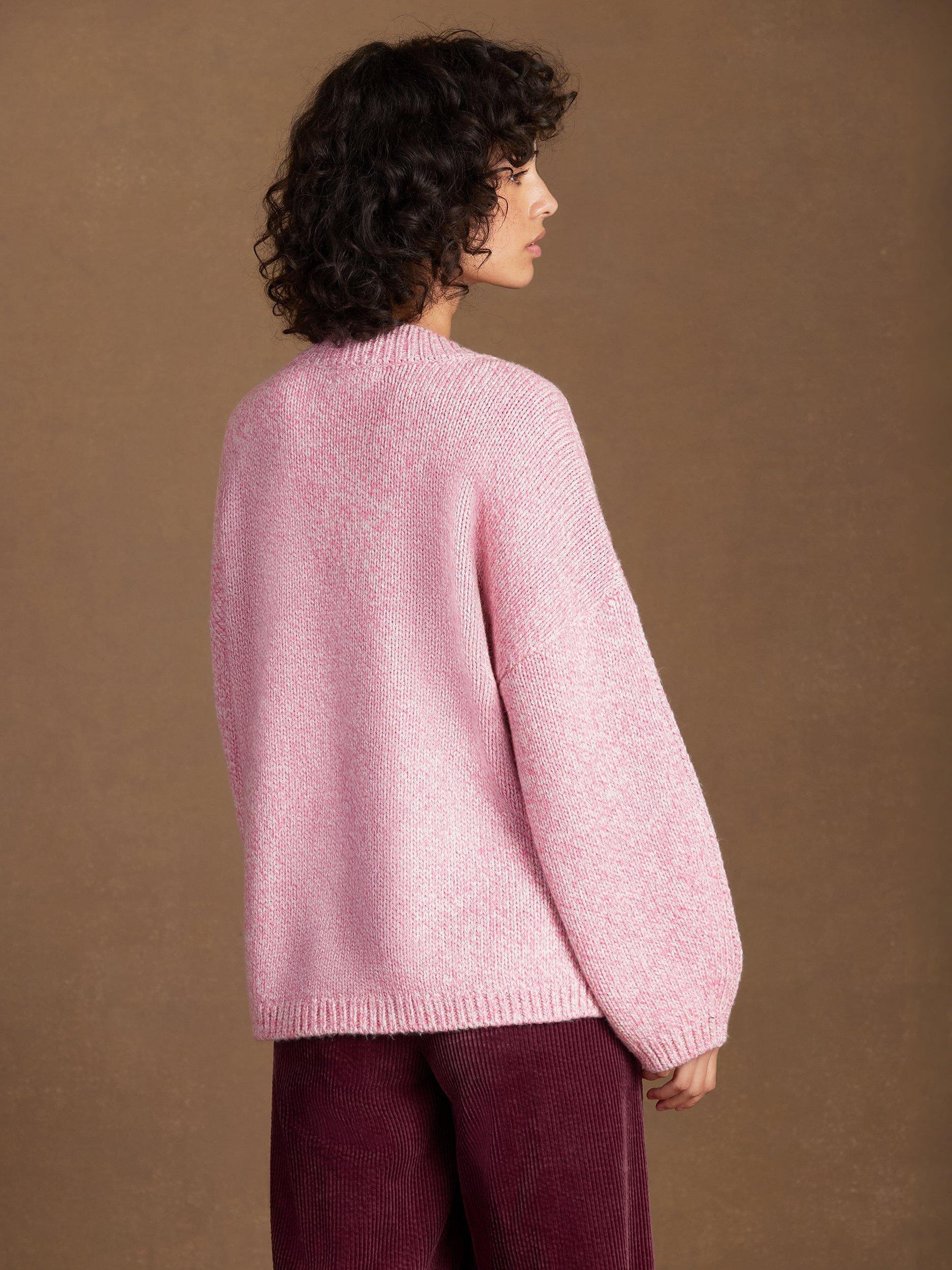 Product image 6 of 6, which shows Ro&Zo V-Neck Knit Jumper with Wool, Pink, XS