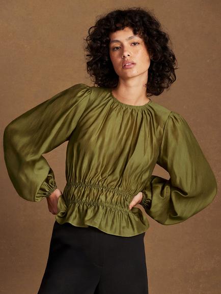 Ro&Zo Gathered Peplum Blouse, Green, Green