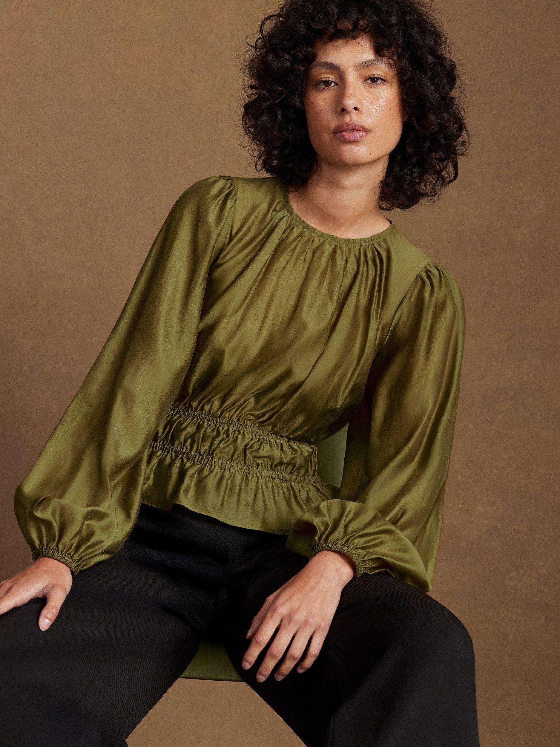 Product image 2 of 5, which shows Ro&Zo Gathered Peplum Blouse, Green, 6
