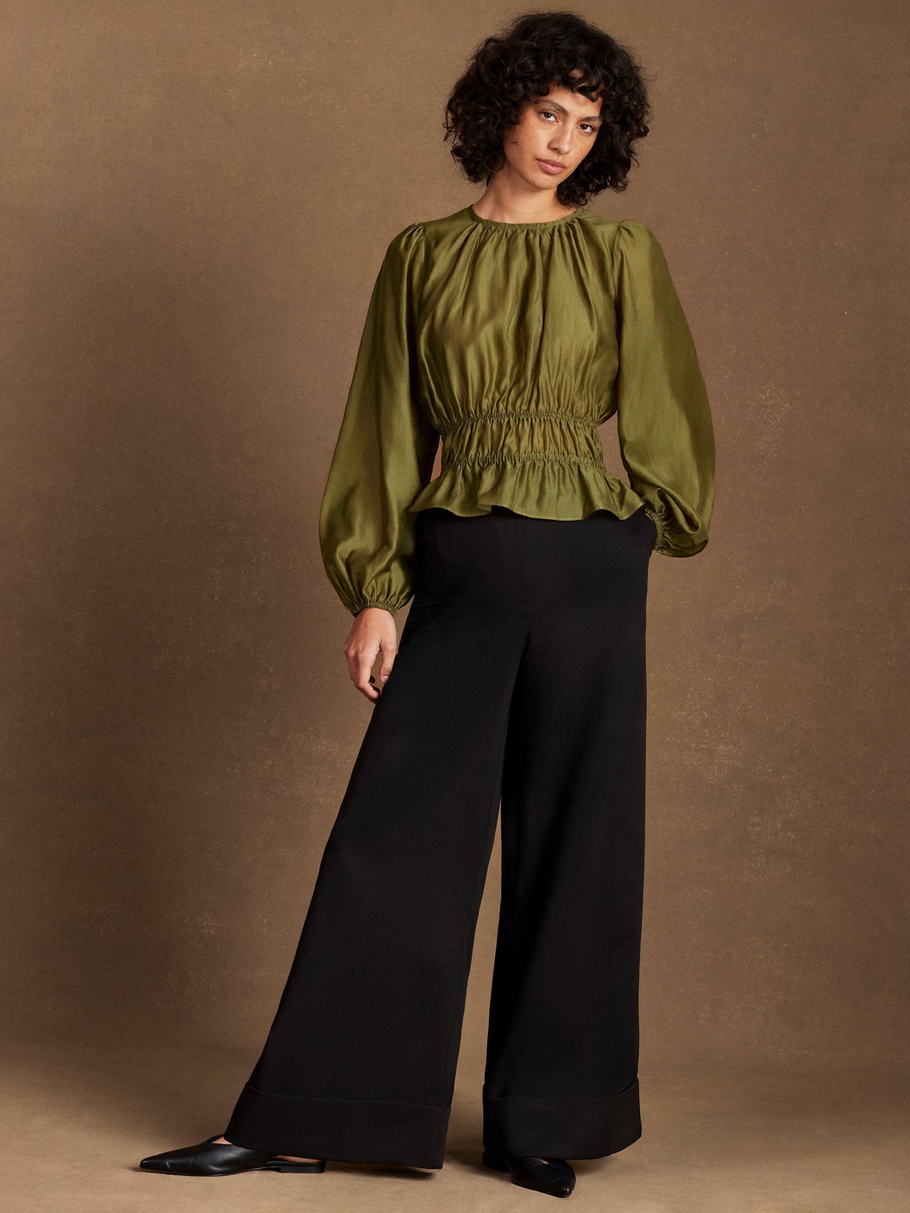 Product image 4 of 5, which shows Ro&Zo Gathered Peplum Blouse, Green, 6