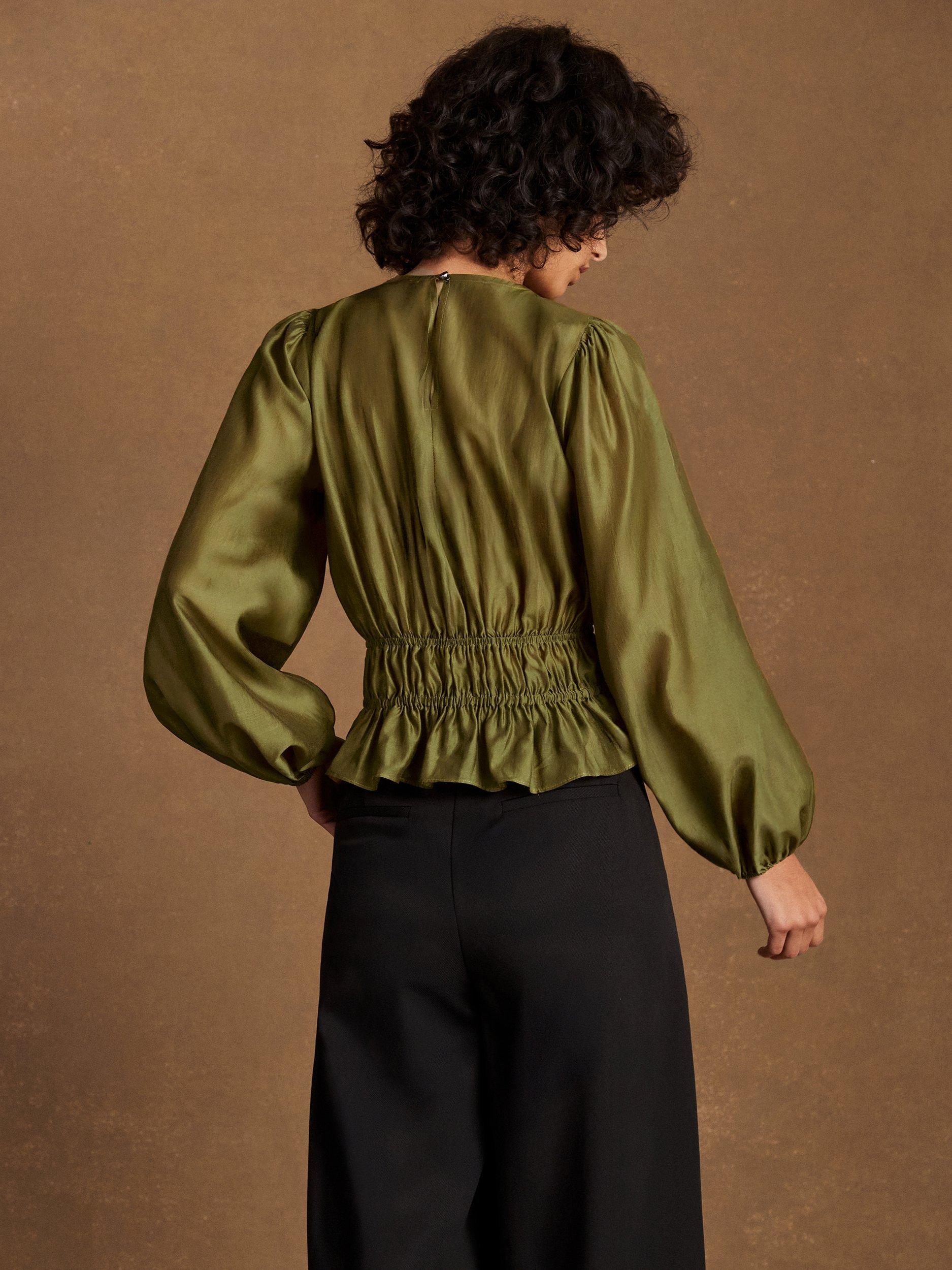 Product image 5 of 5, which shows Ro&Zo Gathered Peplum Blouse, Green, 6