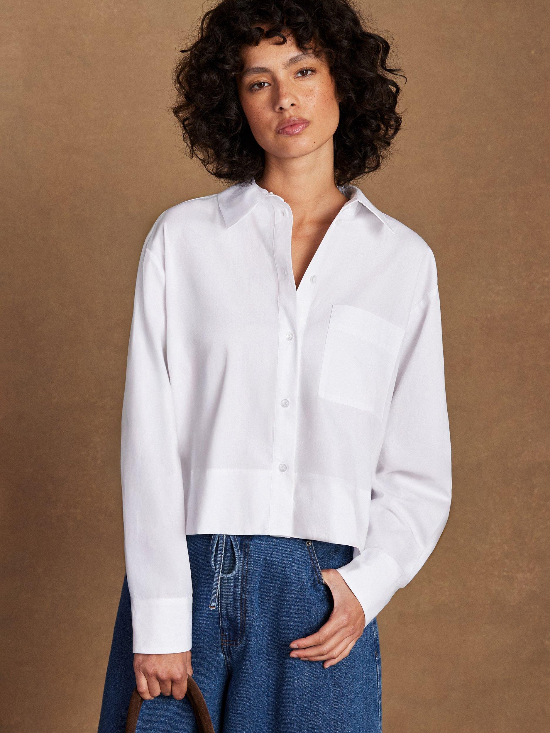 Product image 1 of 5, which shows Ro&Zo Cotton Poplin Pocket Shirt, White, 6