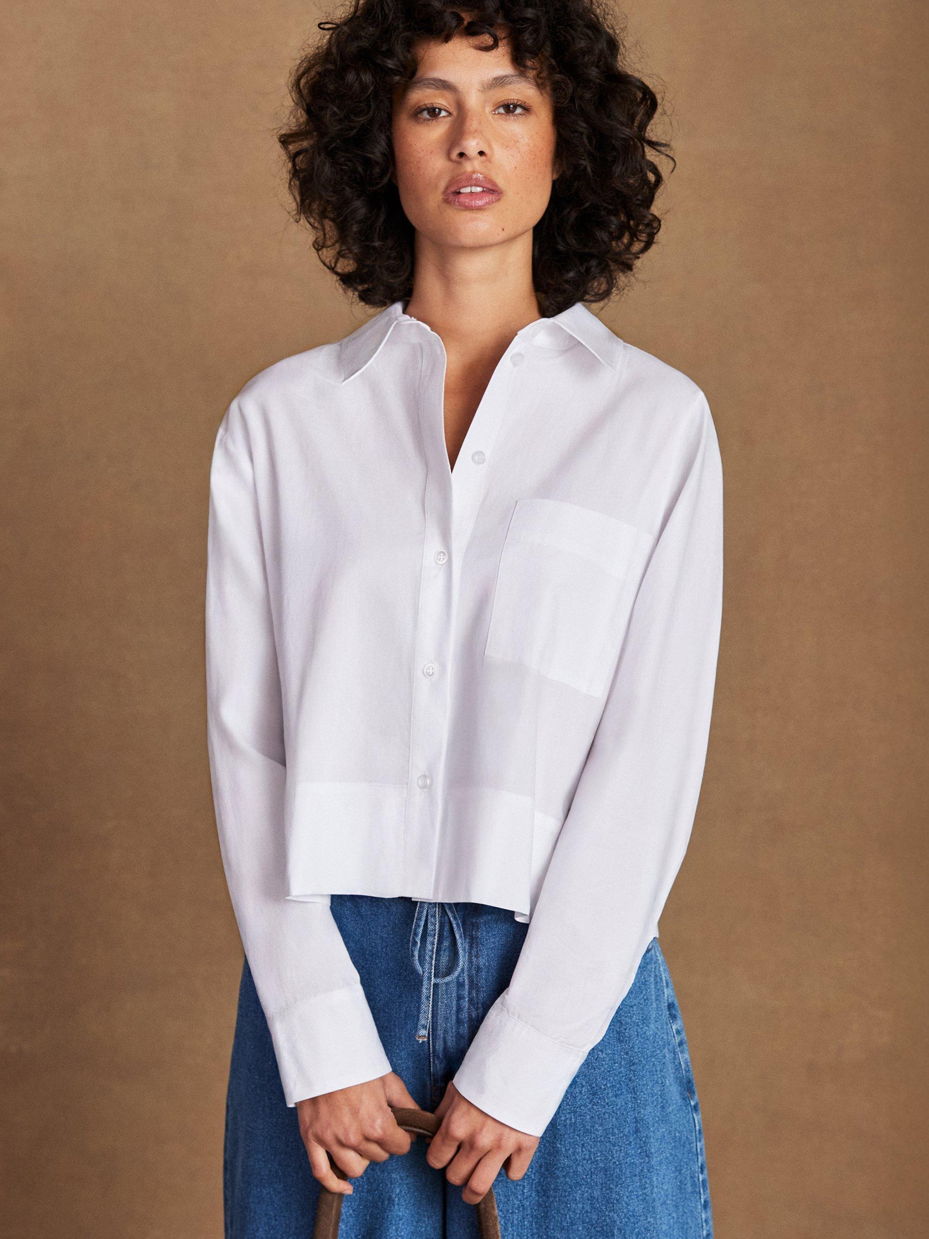 Product image 4 of 5, which shows Ro&Zo Cotton Poplin Pocket Shirt, White, 6