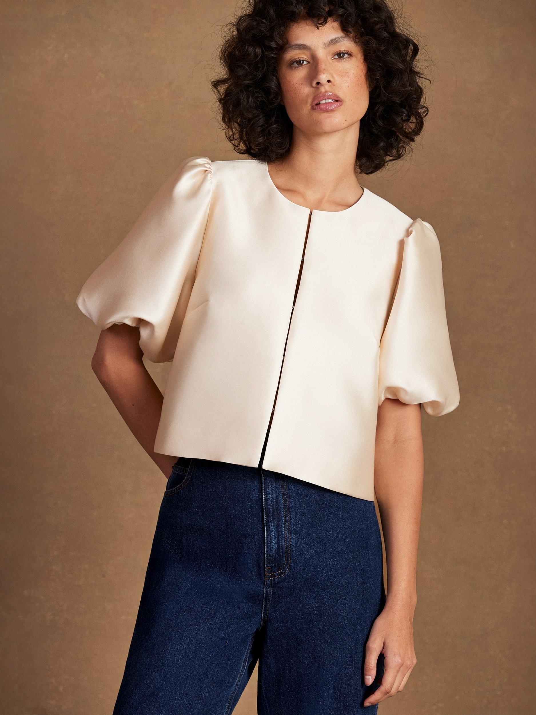 Product image 1 of 5, which shows Ro&Zo Puff Sleeve Shirt, Natural, 12