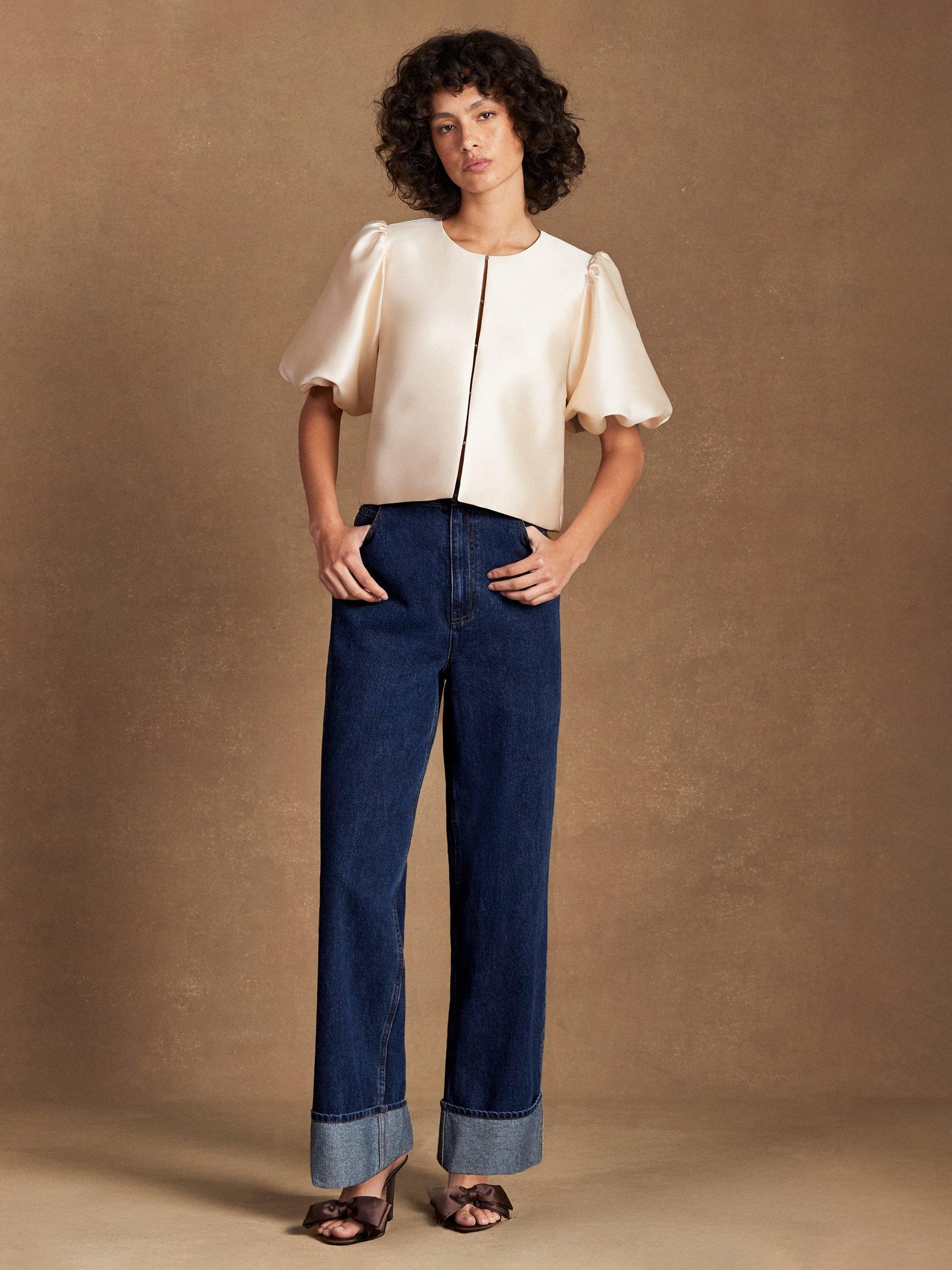 Product image 3 of 5, which shows Ro&Zo Puff Sleeve Shirt, Natural, 12