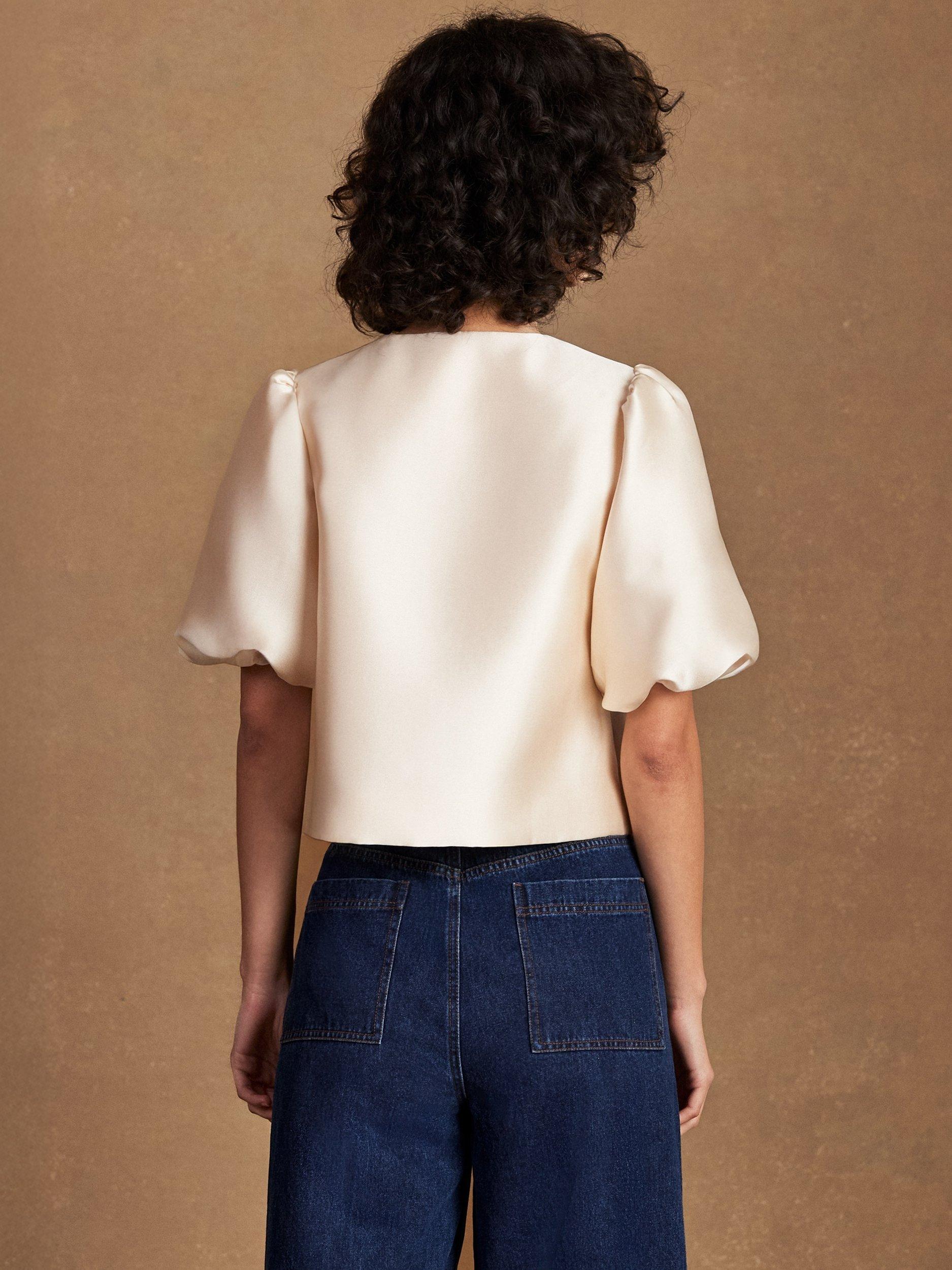 Product image 4 of 5, which shows Ro&Zo Puff Sleeve Shirt, Natural, 12