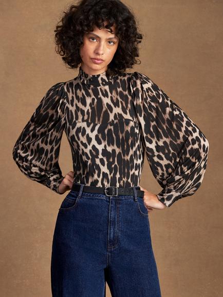 Ro&Zo Puff Sleeve Leopard Print Top, Brown/Multi - view 2, Brown/Multi