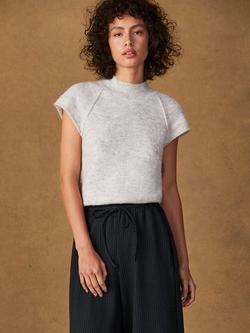 Ro&Zo Roll Neck Knit Short Sleeve Top, Grey, Grey