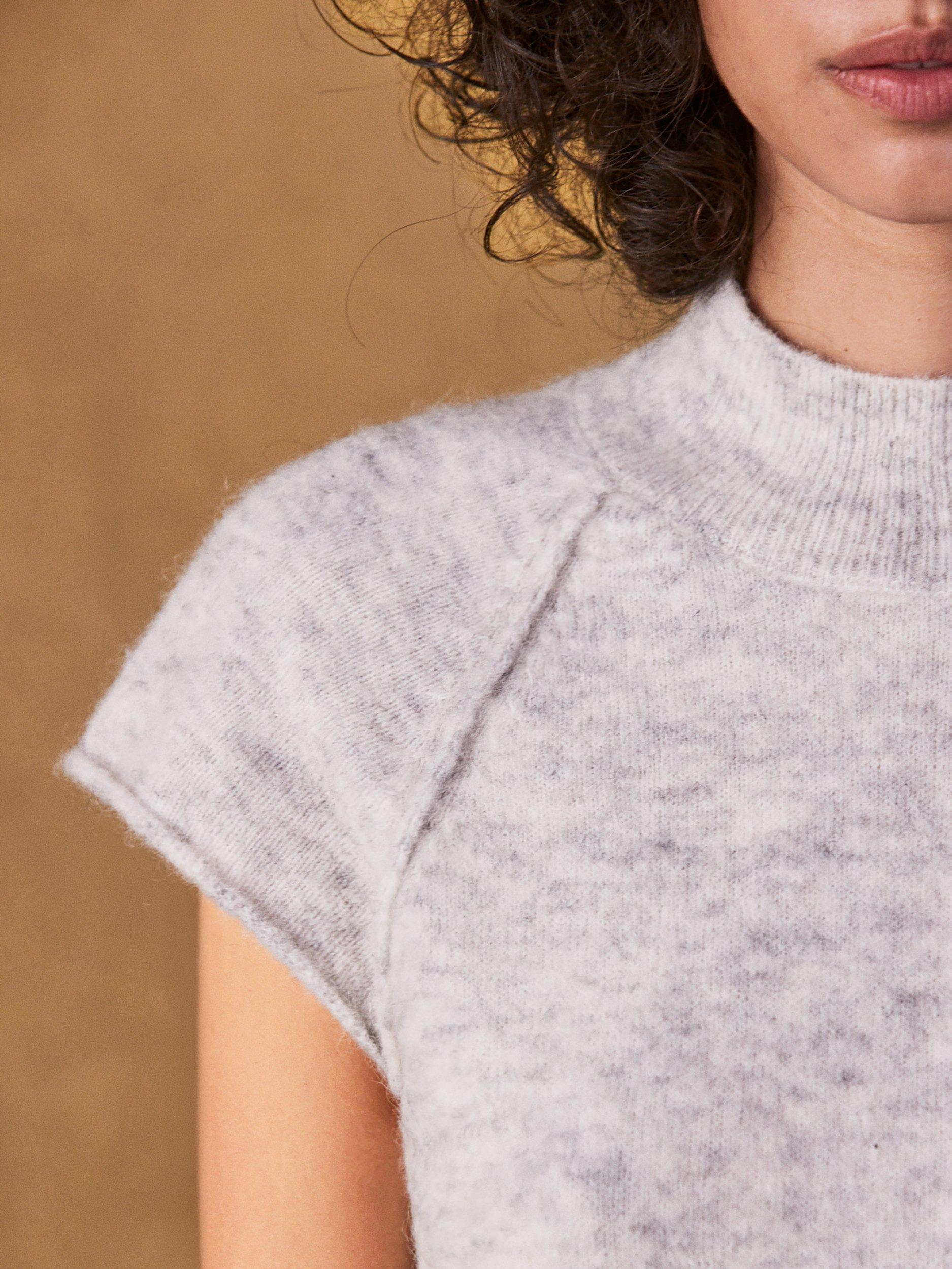 Product image 3 of 4, which shows Ro&Zo Roll Neck Knit Short Sleeve Top, Grey, XS