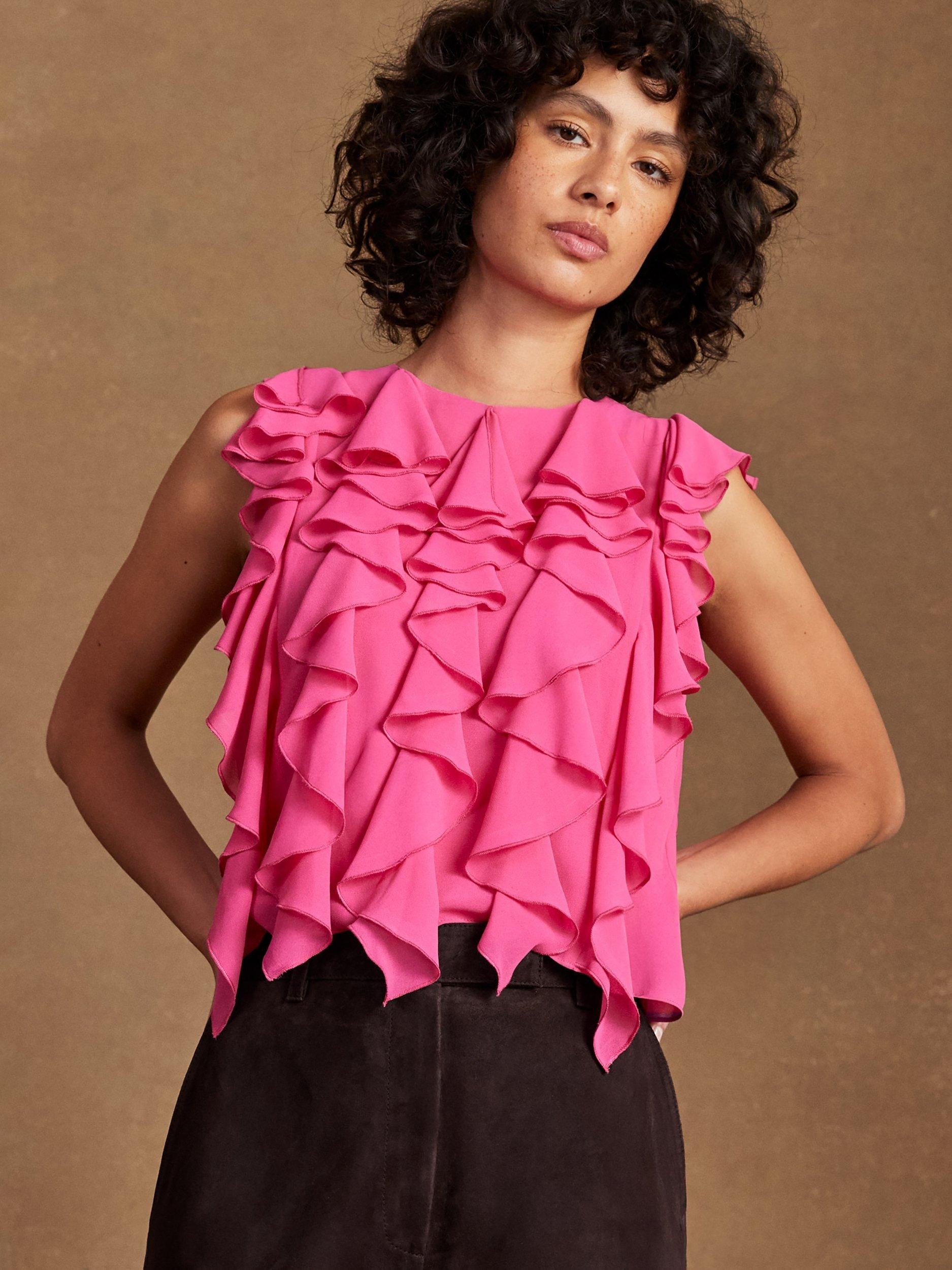 Product image 1 of 5, which shows Ro&Zo Frill Front Sleeveless Top, Pink, 6