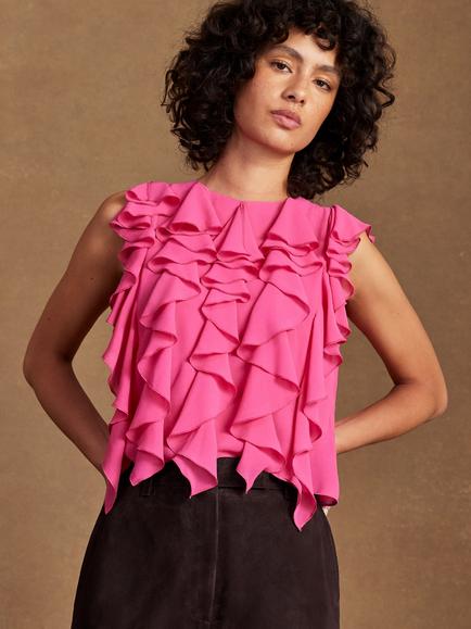 Ro&Zo Frill Front Sleeveless Top, Pink, Pink