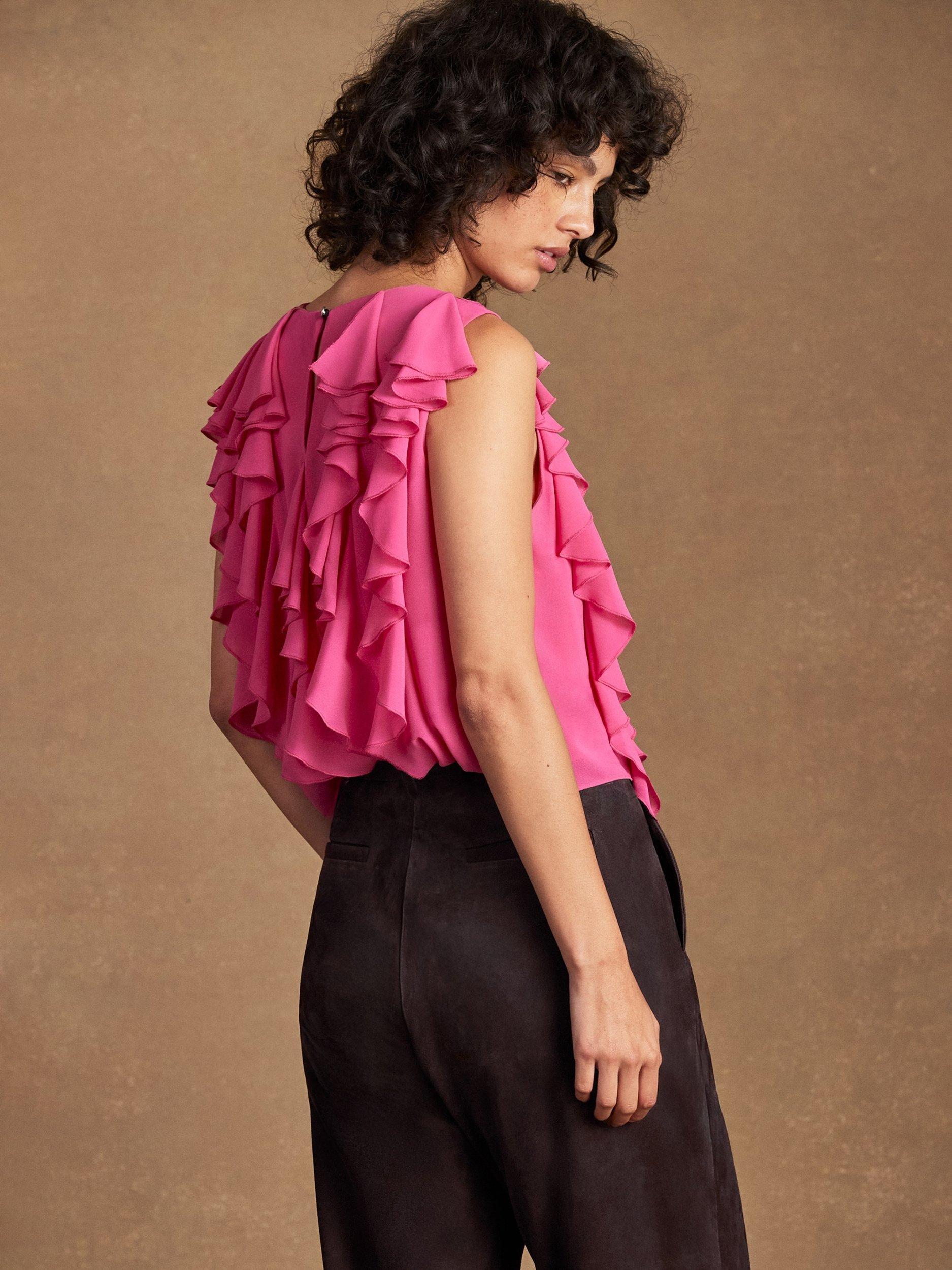 Product image 5 of 5, which shows Ro&Zo Frill Front Sleeveless Top, Pink, 6
