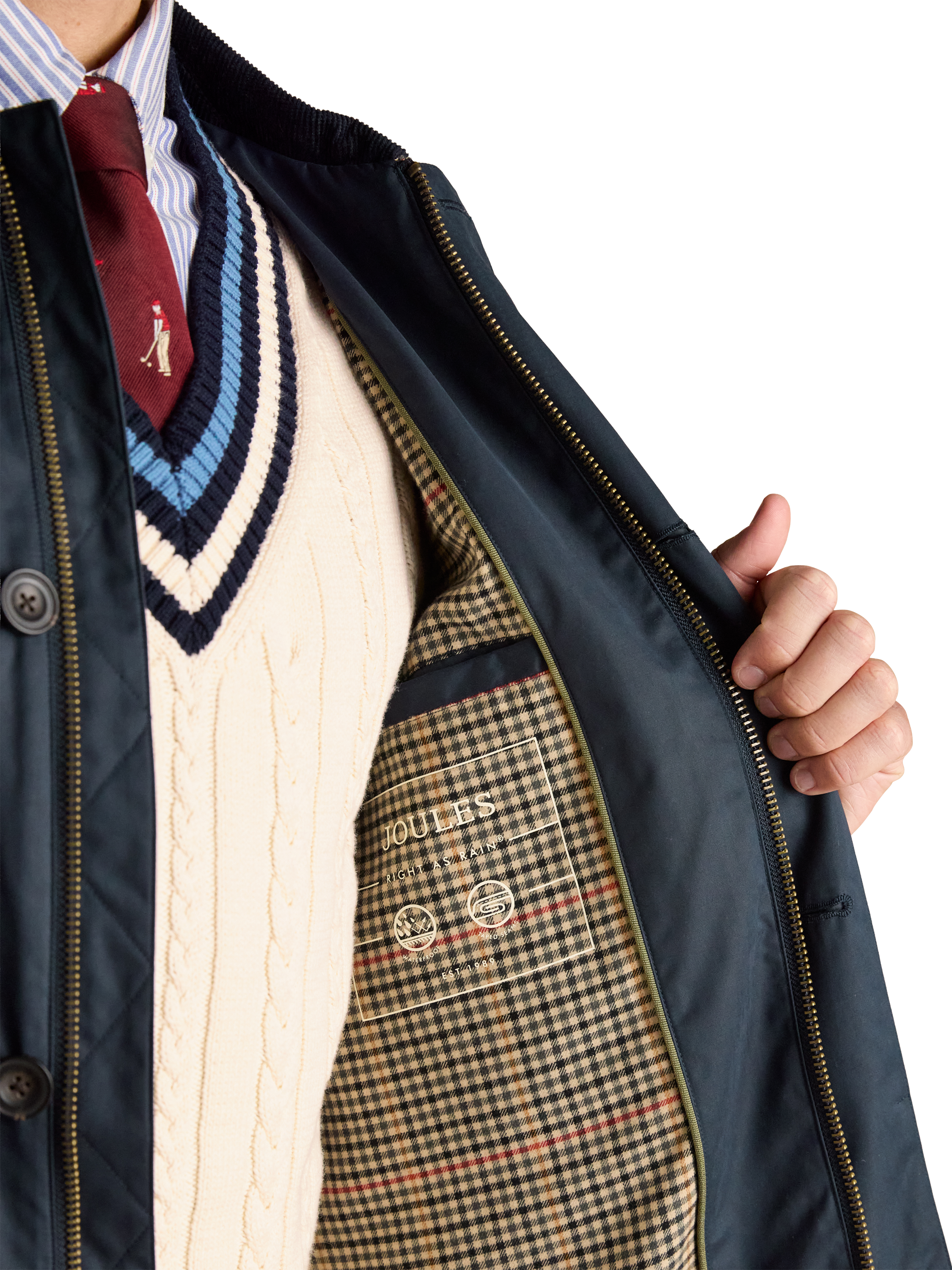 Product image 5 of 6, which shows Joules Sandford Waterproof Raincoat, Navy, S