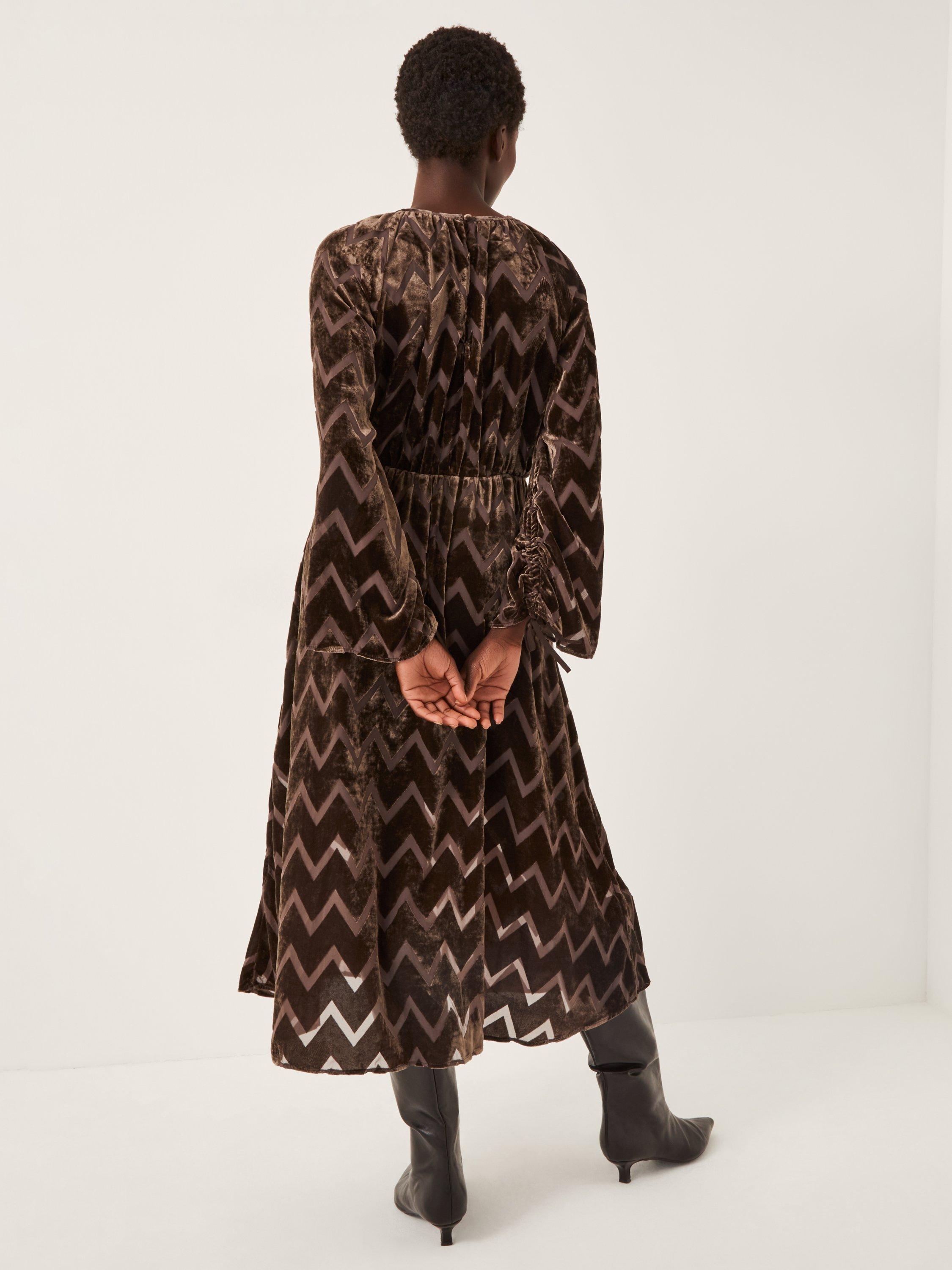 Product image 2 of 5, which shows Monsoon Keisha Geometric Dress, Chocolate, S