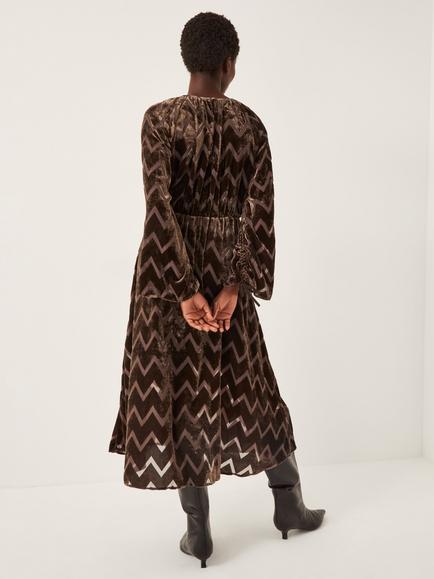 Monsoon Keisha Geometric Dress, Chocolate - view 2, Chocolate