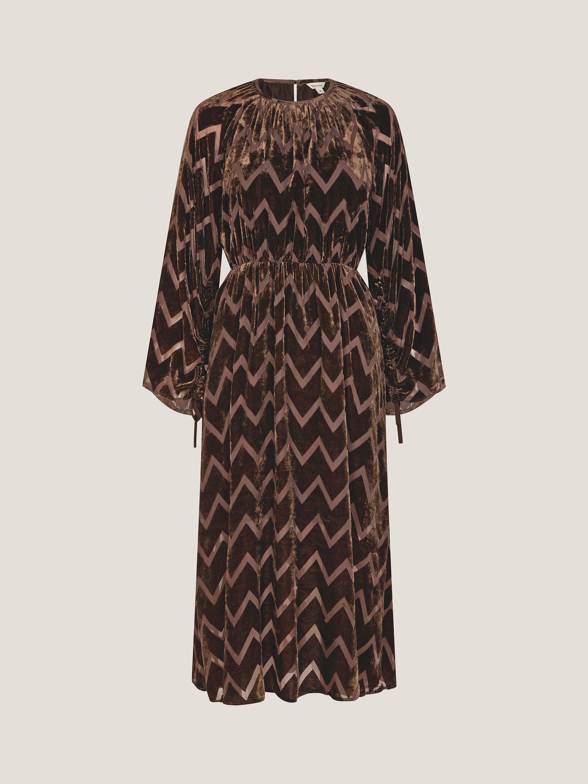 Product image 5 of 5, which shows Monsoon Keisha Geometric Dress, Chocolate, S