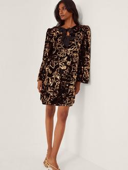 Monsoon Shola Sequin Tunic Dress, Black, Black