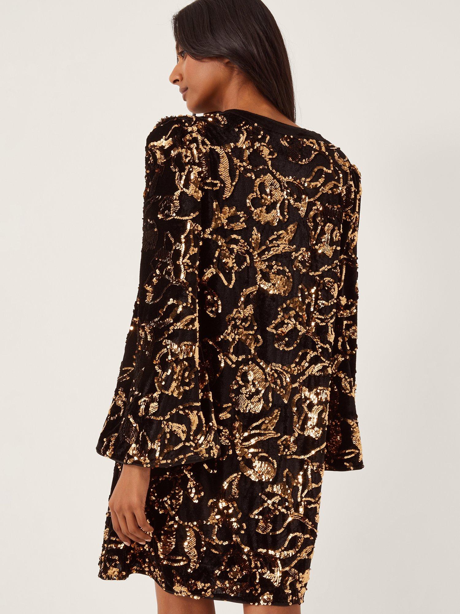 Product image 2 of 4, which shows Monsoon Shola Sequin Tunic Dress, Black, S