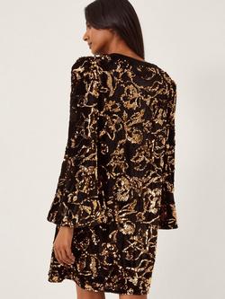 Monsoon Shola Sequin Tunic Dress, Black - view 2, Black