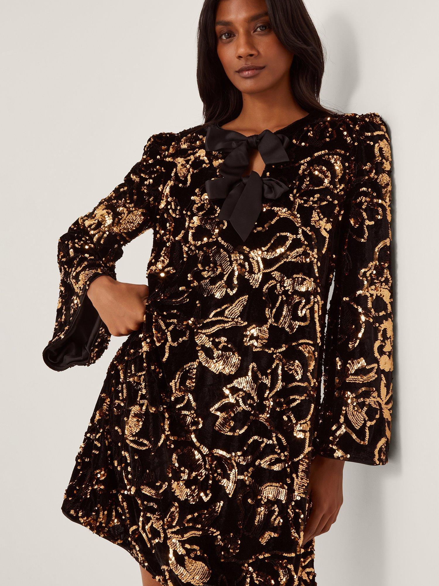 Product image 3 of 4, which shows Monsoon Shola Sequin Tunic Dress, Black, S