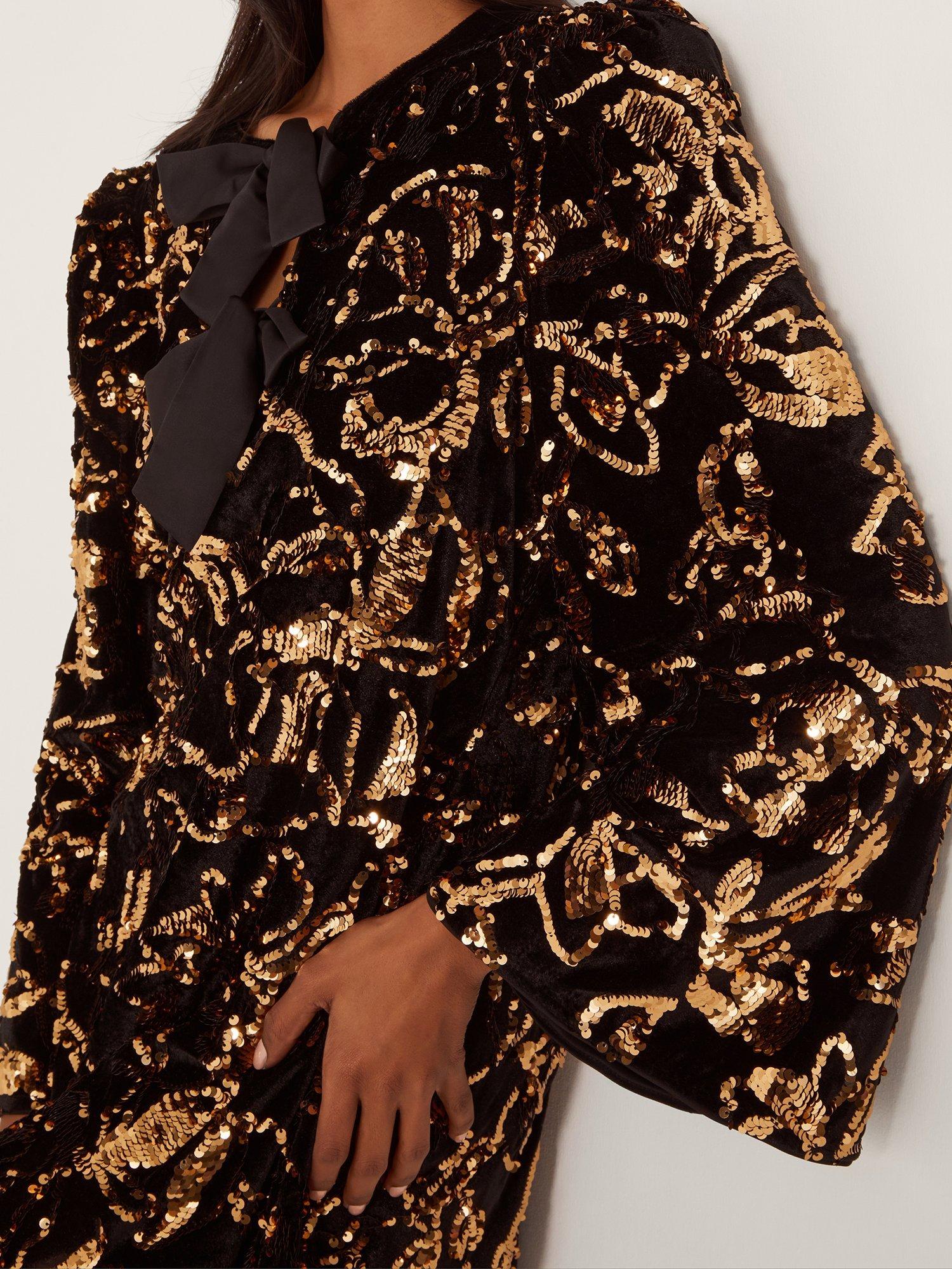 Product image 4 of 4, which shows Monsoon Shola Sequin Tunic Dress, Black, S