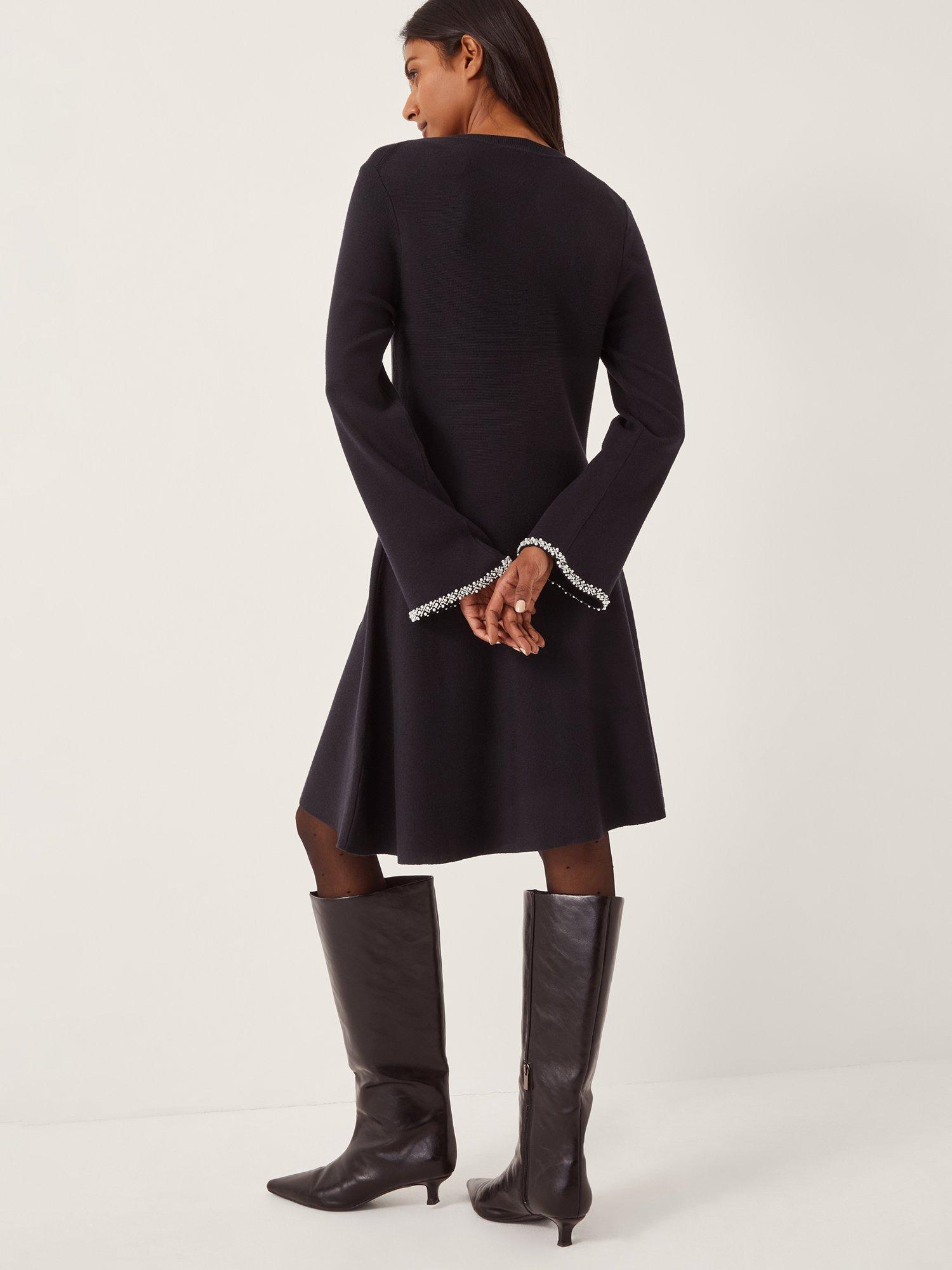 Product image 2 of 5, which shows Monsoon Tate Trim Knit Dress, Midnight, S