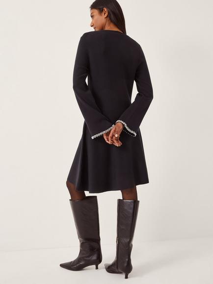 Monsoon Tate Trim Knit Dress, Midnight - view 2, Midnight