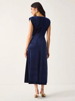 Monsoon Vana Ruched Velvet Dress, Midnight - view 2, Midnight