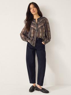 Monsoon Darla Metallic Yarn Floral Blouse, Black/Gold, Black/Gold