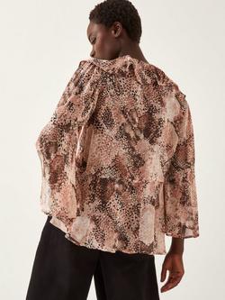 Monsoon Synthia Snake Ruffle Shirt, Blush - view 2, Blush