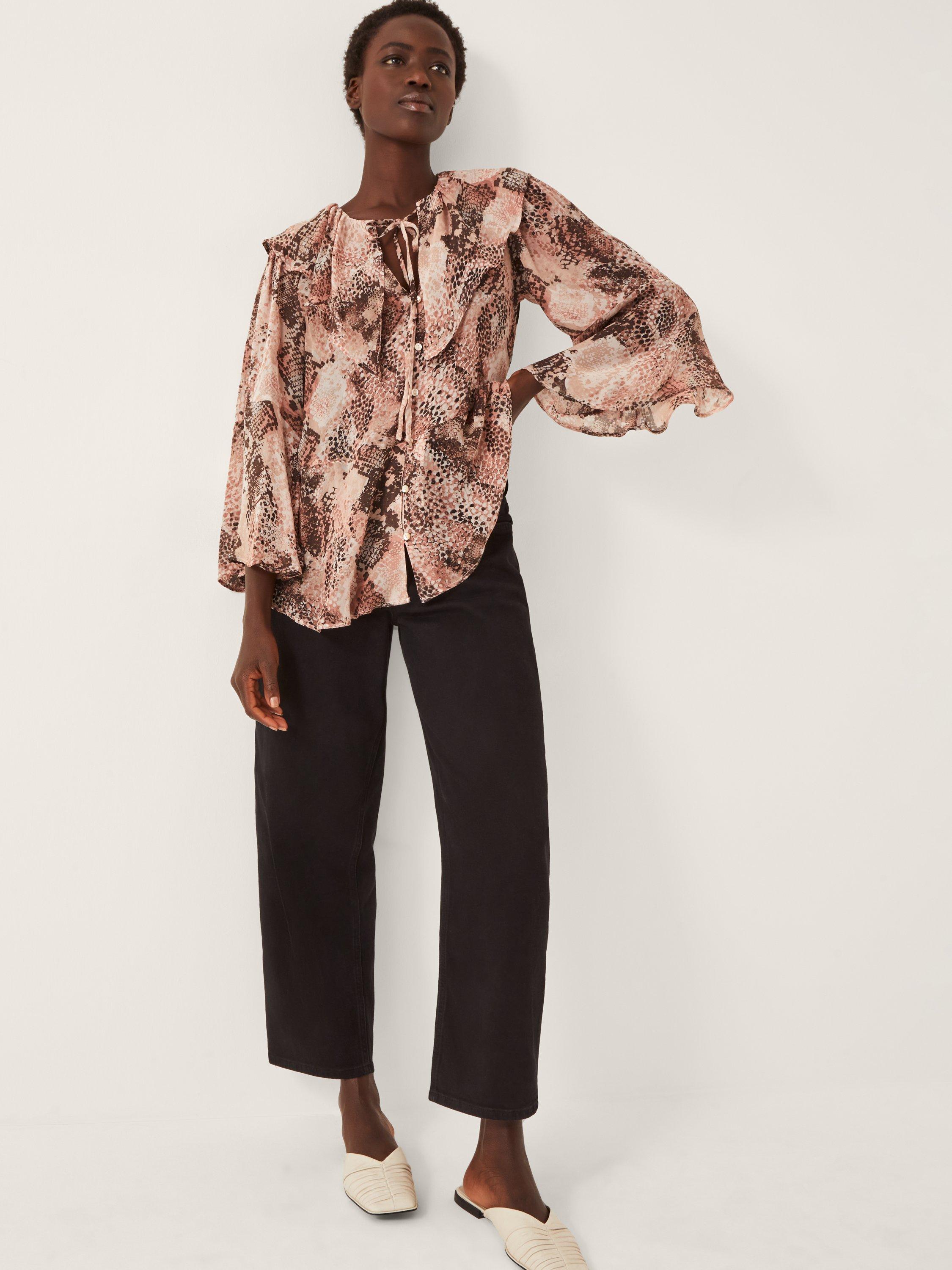 Product image 3 of 5, which shows Monsoon Synthia Snake Ruffle Shirt, Blush, S