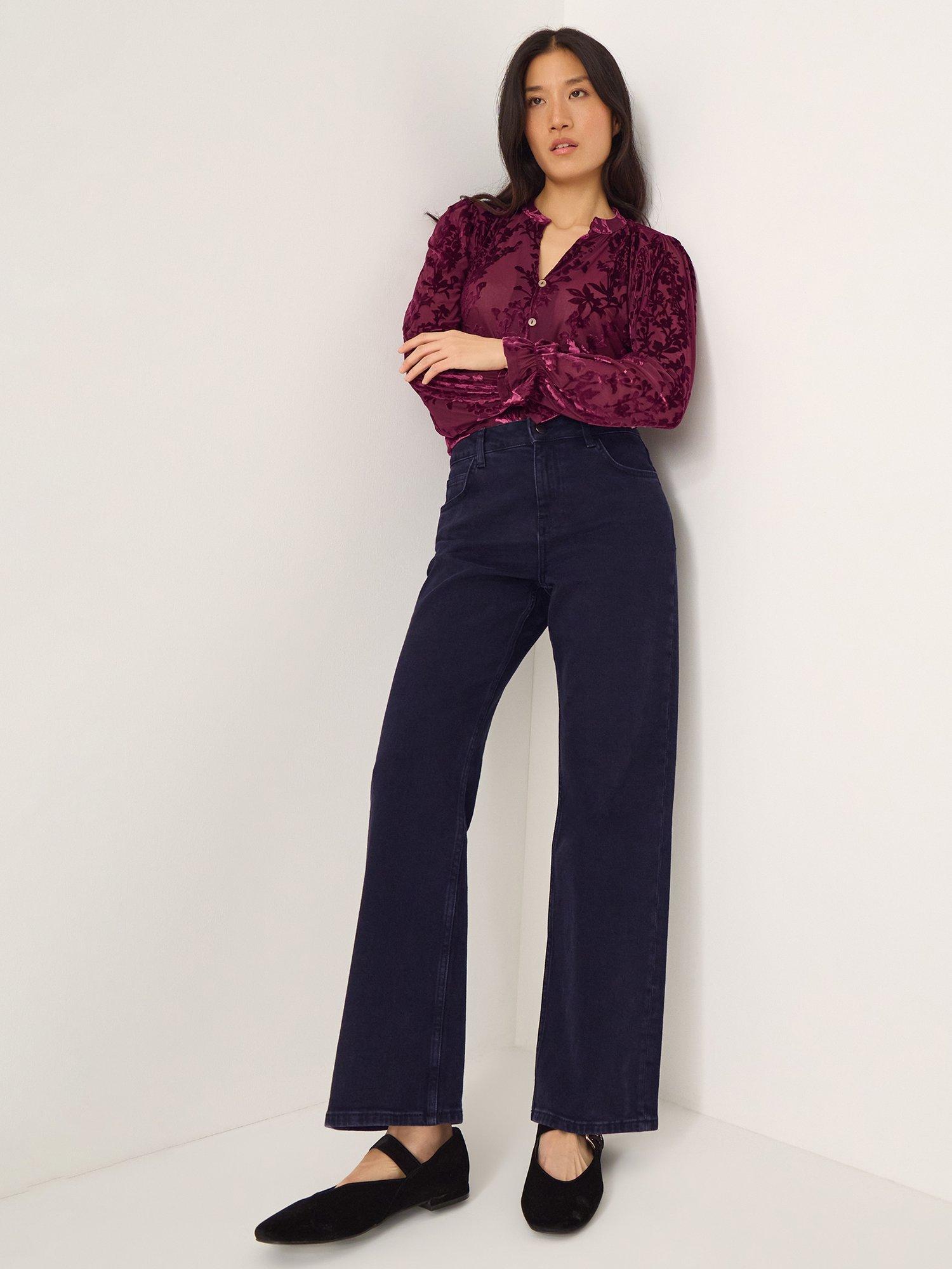 Product image 4 of 4, which shows Monsoon Denva Devoré Velvet Floral Blouse, Berry, L
