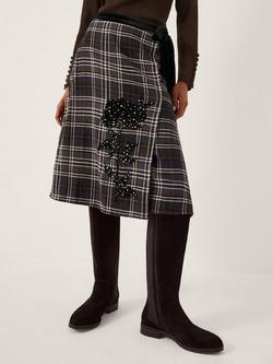 Monsoon Rue Check Embellished Skirt, Black, Black