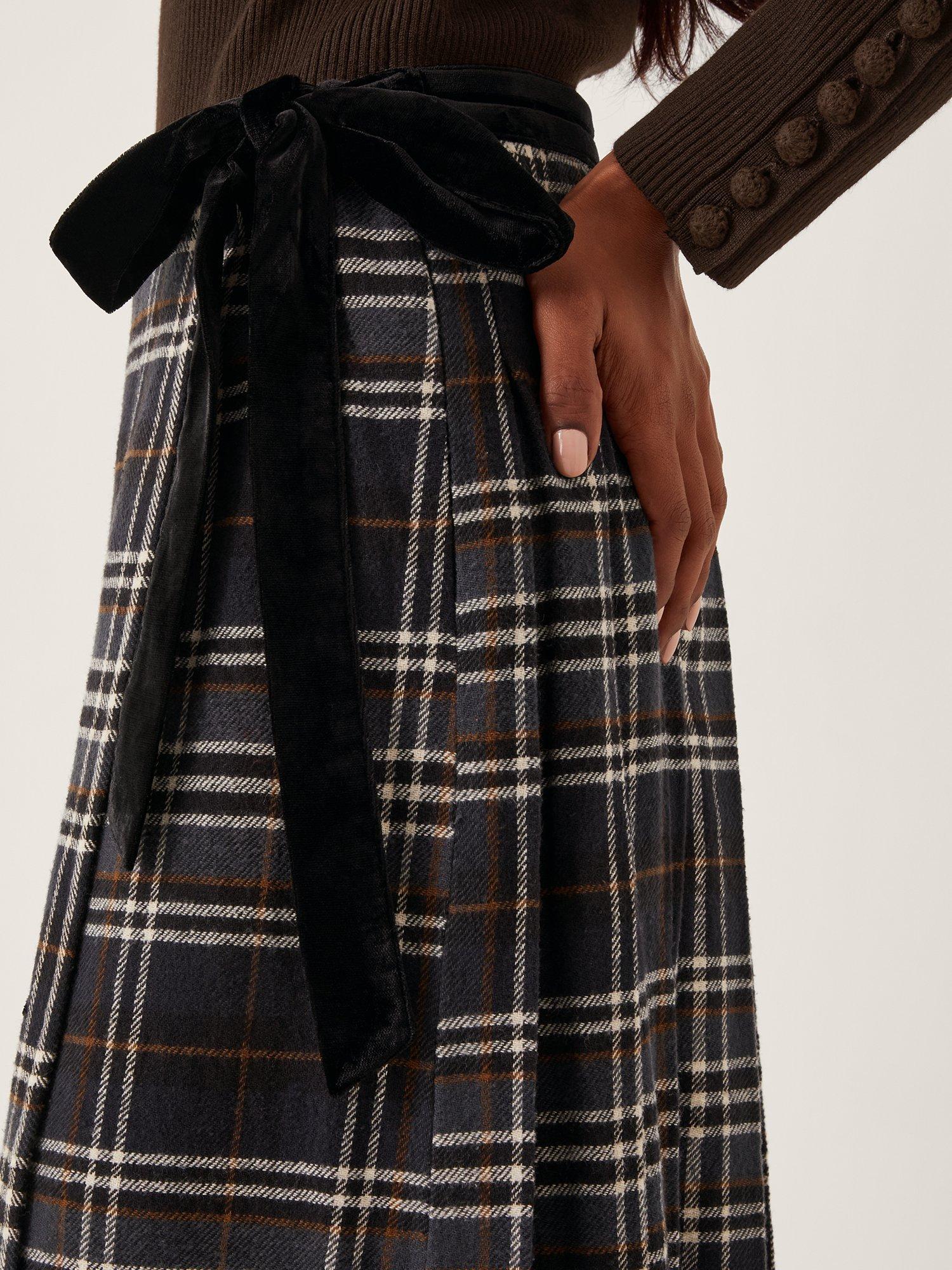 Product image 4 of 5, which shows Monsoon Rue Check Embellished Skirt, Black, 8
