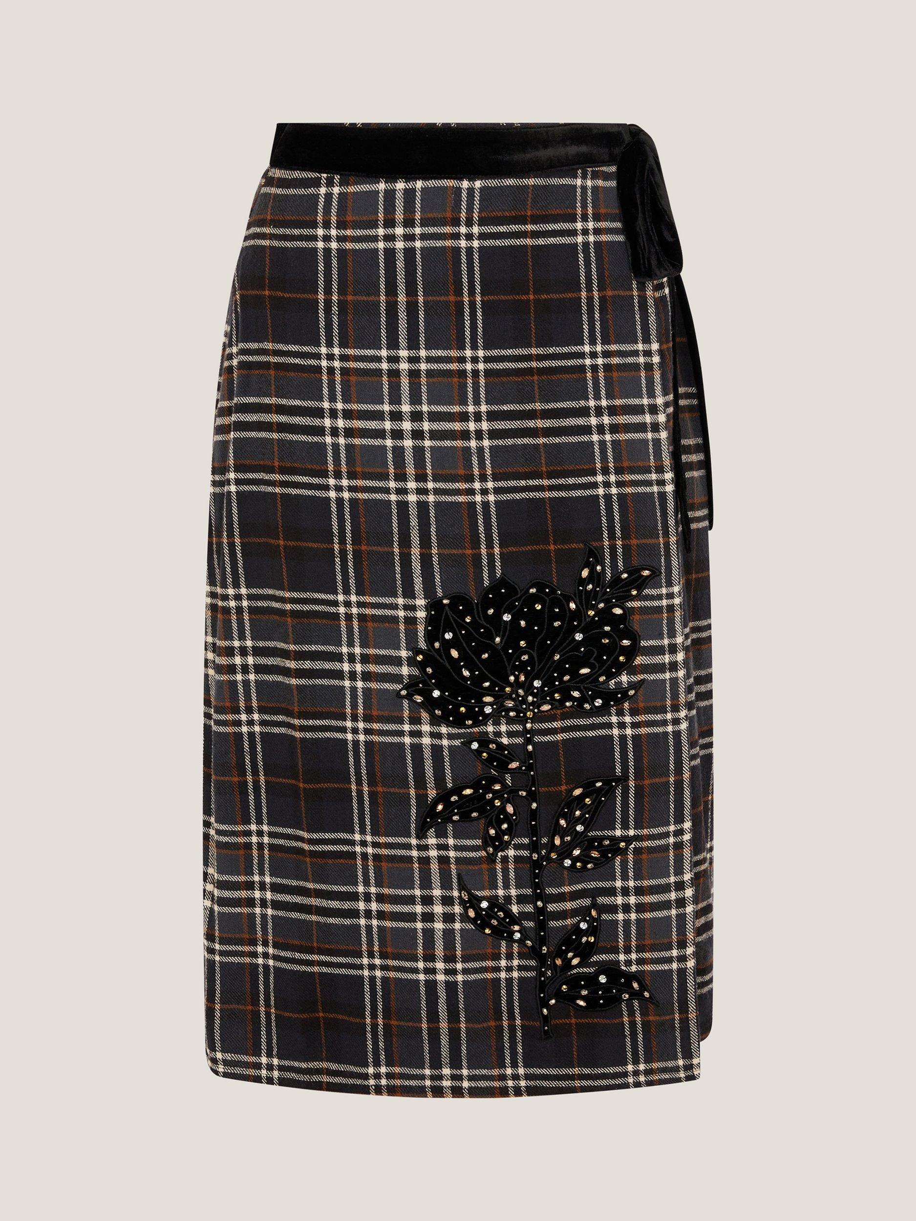Product image 5 of 5, which shows Monsoon Rue Check Embellished Skirt, Black, 8