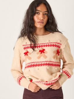 Monsoon Bess Gingerbread Embellished Jumper, Ivory, Ivory