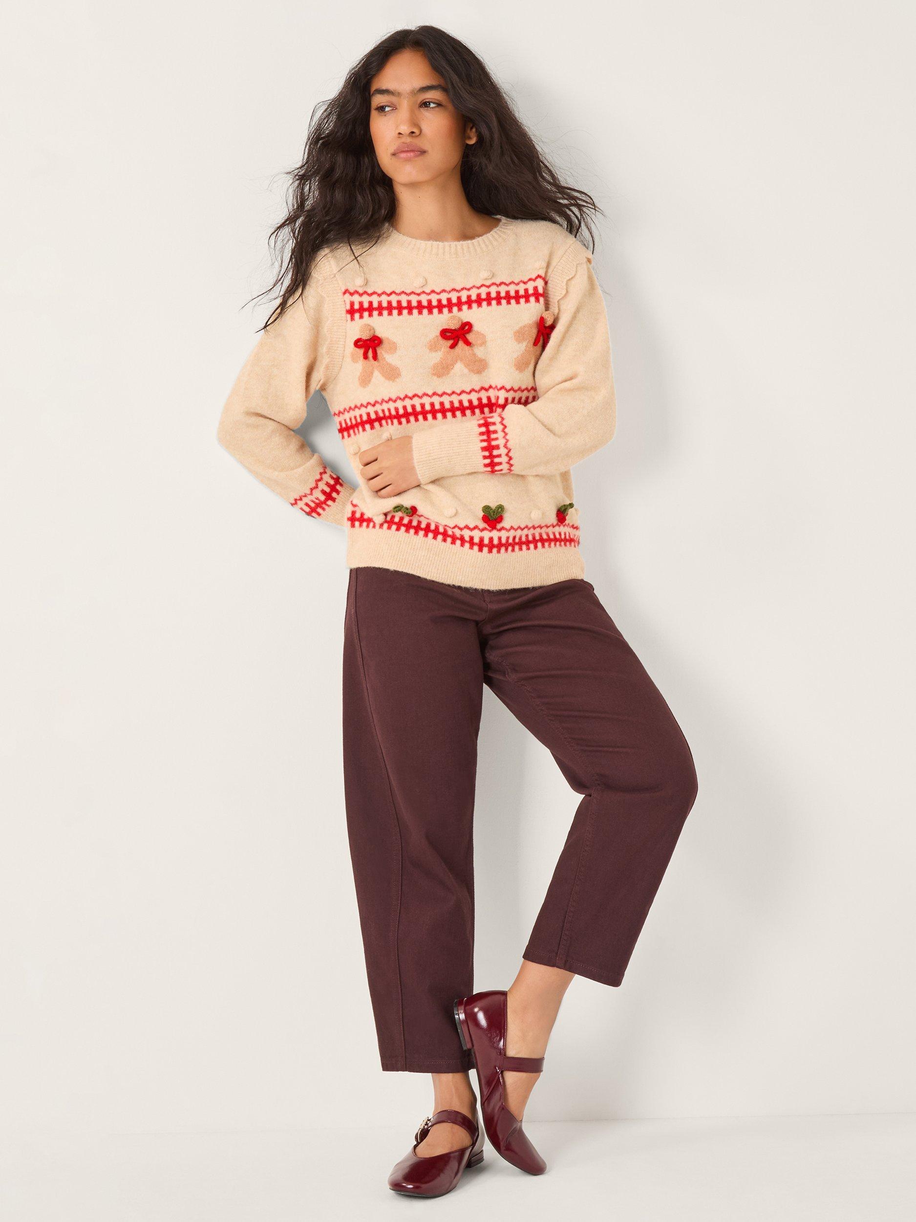 Product image 3 of 5, which shows Monsoon Bess Gingerbread Embellished Jumper, Ivory, XXL