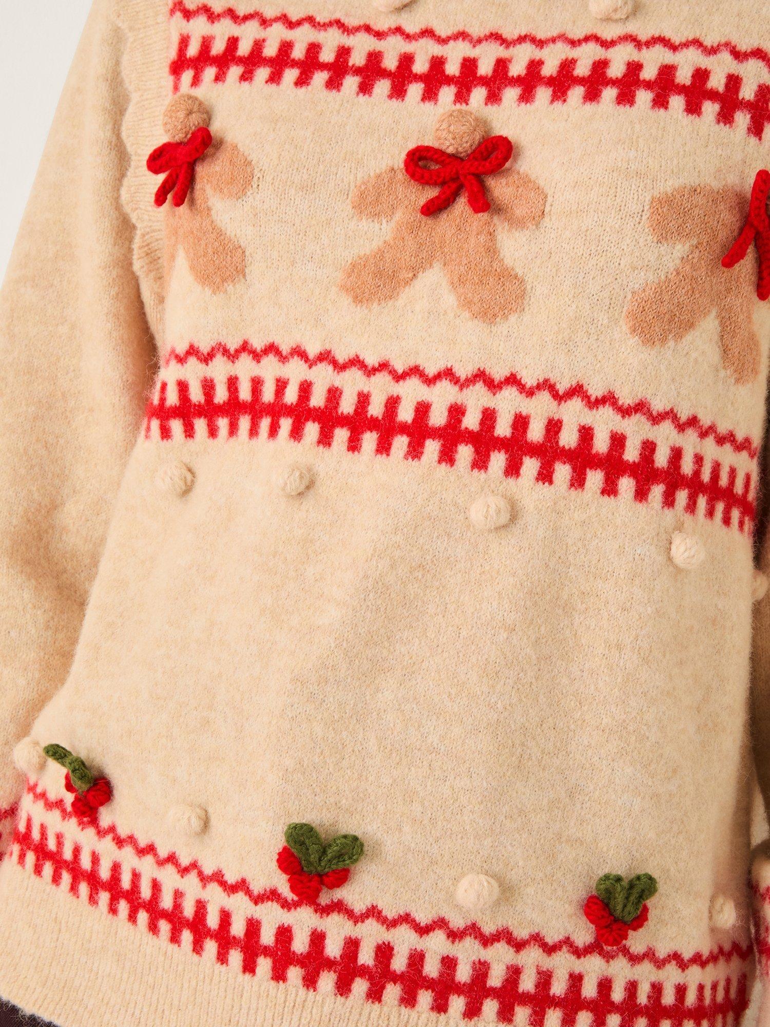 Product image 4 of 5, which shows Monsoon Bess Gingerbread Embellished Jumper, Ivory, XXL